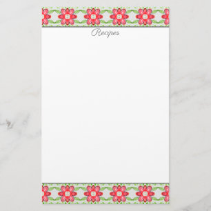 Papelaria Folhas de Recebimentos Padrão Flores de Coral Ver