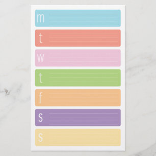 Papelaria Folhas do calendário semanal