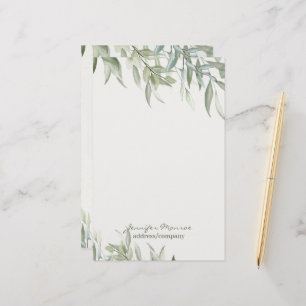 Papelaria Folhas verdes personalizadas em aquarela simples