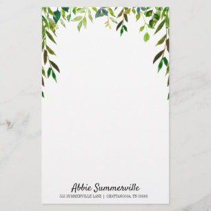 Papelaria Folhas verdes personalizadas em branco sem linhas