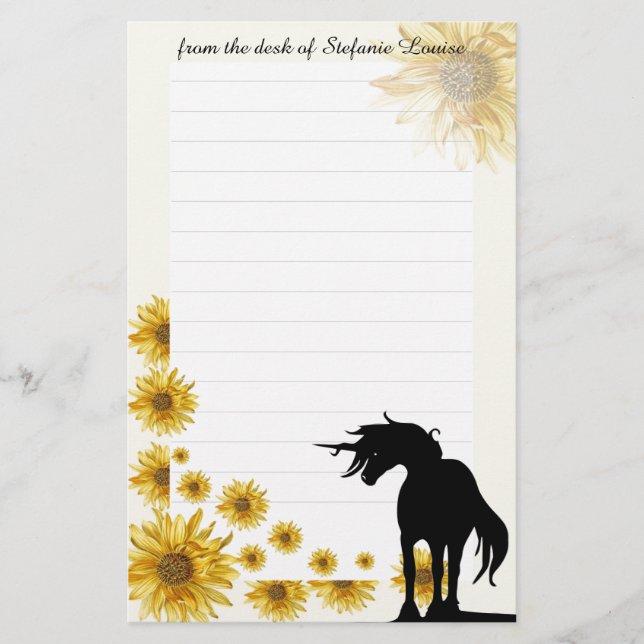Papelaria Folheto de Mane Unicorn com linhas (margarida) (Frente)
