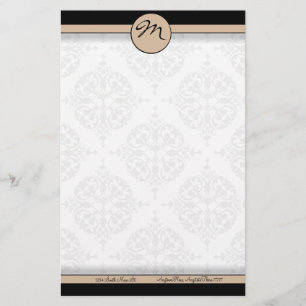 Papelaria Folheto do Monograma de Linha Dupla Damask