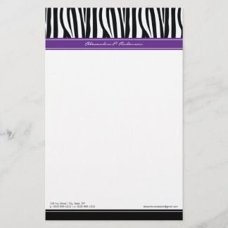 Papelaria Folheto Personalizado do Designer Zany Zebra Roxo