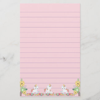 Papelaria Forrada Floral Unicórnio Rosa