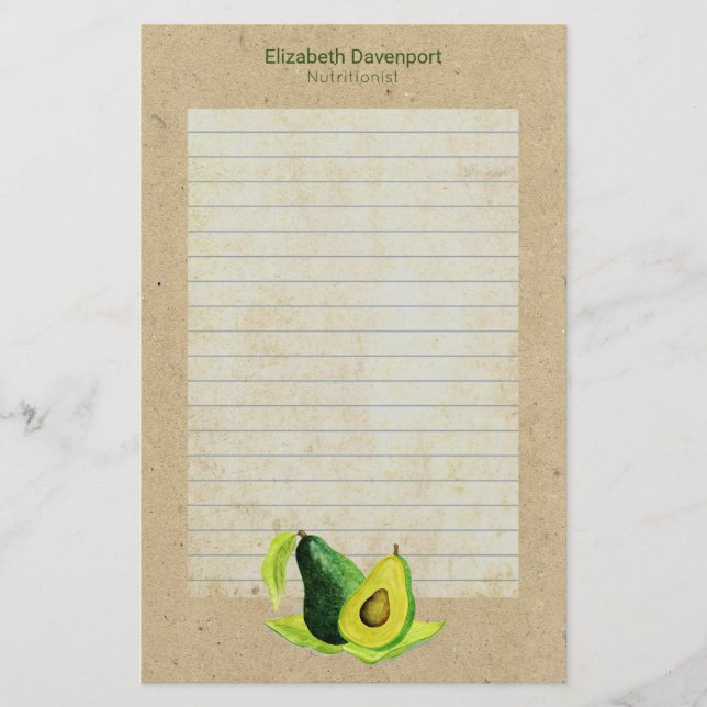 Papelaria Fruta Verde Avocado para a Vida Estática em Linhad (Frente)