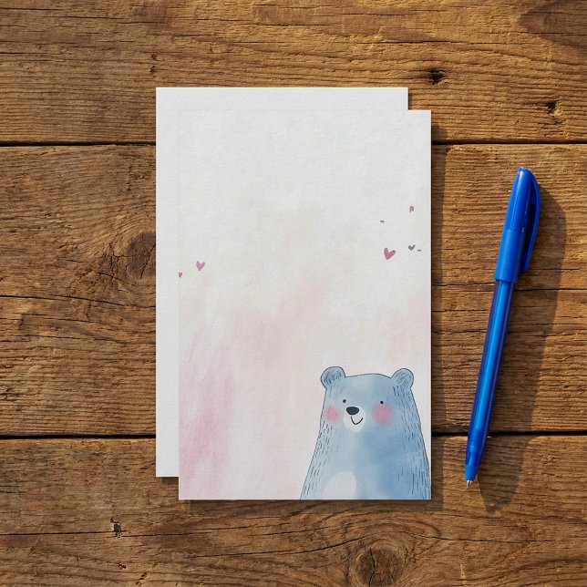 Papelaria Fundo pastoso macio do Urso Azul Cinto (Cute Blue Bear soft pastel background Stationery.)