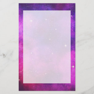 Papelaria Galáxia Cinza e Roxo de Espaços e Estrelas