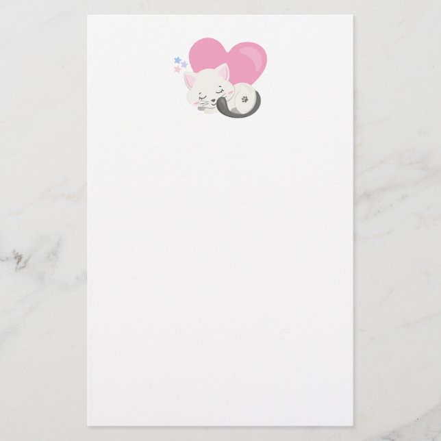Papelaria Gatinho Branco Fofo Gato Dormindo (Frente)