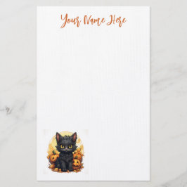 Papelaria Gatinho Preto Bonito com Jack-O-Lanternas no Hallo