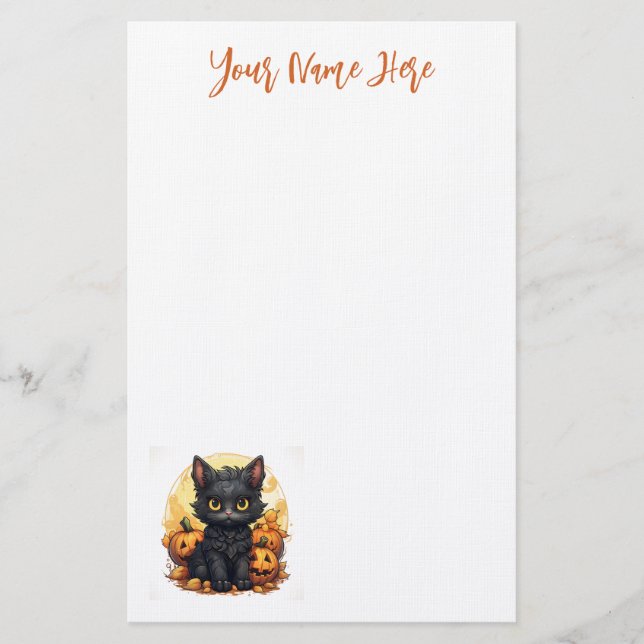 Papelaria Gatinho Preto Bonito com Jack-O-Lanternas no Hallo (Frente)