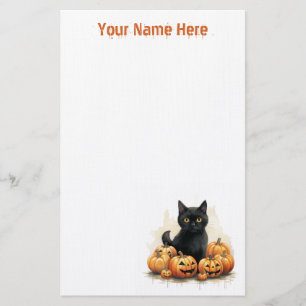 Papelaria Gatinho Preto Bonito com Jack-O-Lanternas no Hallo