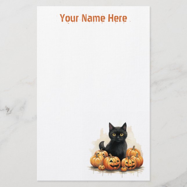 Papelaria Gatinho Preto Bonito com Jack-O-Lanternas no Hallo (Frente)