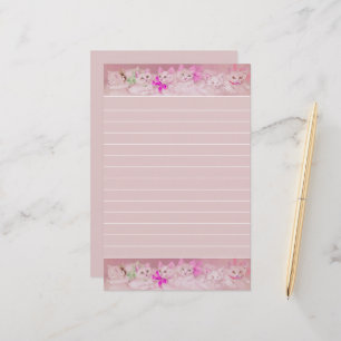 Papelaria Gatinhos Brancos e Rosa Pessoais 