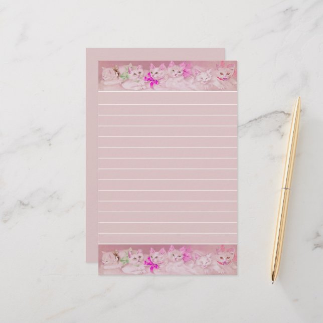 Papelaria Gatinhos Brancos e Rosa Pessoais (Frente/Verso In Situ)