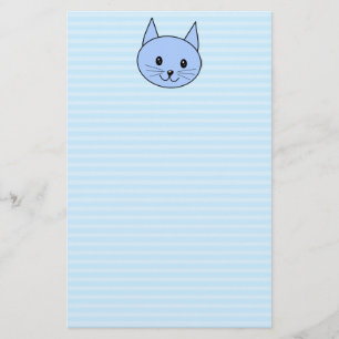 Papelaria Gato Azul Bonito. Fundo de faixa azul clara.