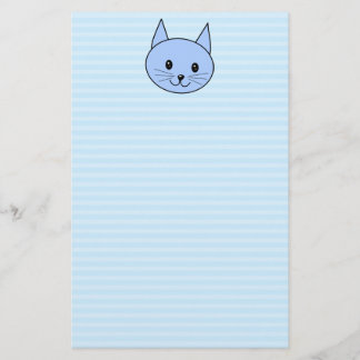 Papelaria Gato Azul Bonito. Fundo de faixa azul clara.