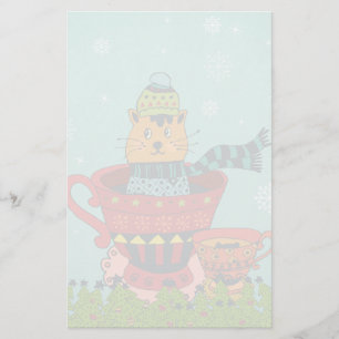 Papelaria Gato lunático que senta-se em um Natal do Teacup