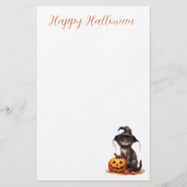 Papelaria Gato Negro Bonito vestindo um Chapéu de Bruxas com