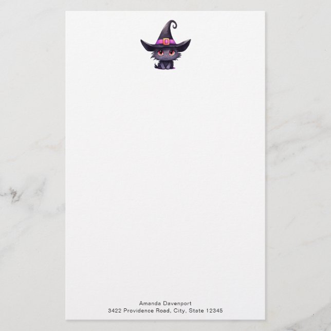 Papelaria Gato preto bonito Vestindo chapéu de bruxa (Frente)