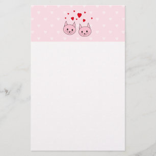 Papelaria Gatos cor-de-rosa com corações do amor