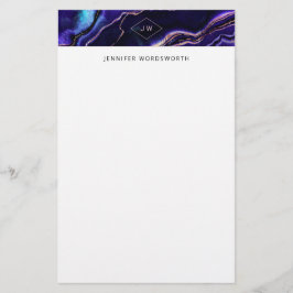 Papelaria Geodo de Aquarela Azul Profundo Rosa Roxo Agato Do