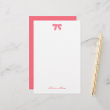 Girly Chic Pink Bow Custom Stationery Note Card 