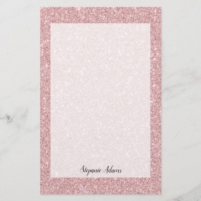 Papelaria Glitter de Rosa de empoeiramento personalizado (Frente)