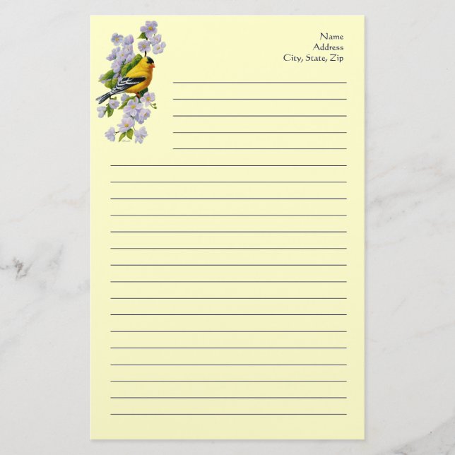 Papelaria Goldfinch Bird & Apple Blossomo Amarelo (Frente)