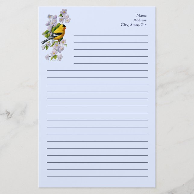 Papelaria Goldfinch Bird & Apple Blossomo Azul (Frente)