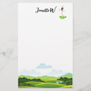 Papelaria Golfe com Nome Golfista Cart Golfe Mulher S