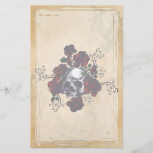 Papelaria Gótico do Estilo de Tatuagem de Caveira e Rosas