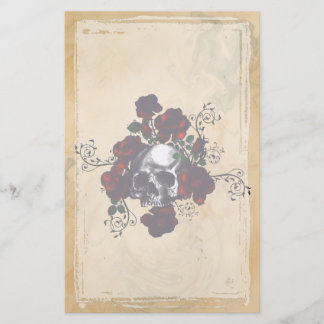 Papelaria Gótico do Estilo de Tatuagem de Caveira e Rosas
