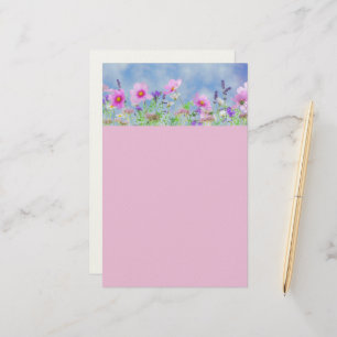 Papelaria Gravações Amarradas Florais Azuis E Rosa-papel de 