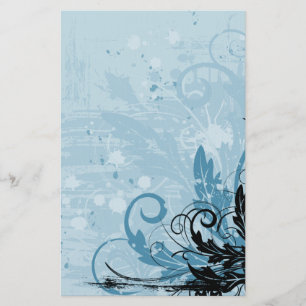 Papelaria Grunge Floral Design - Azul Claro
