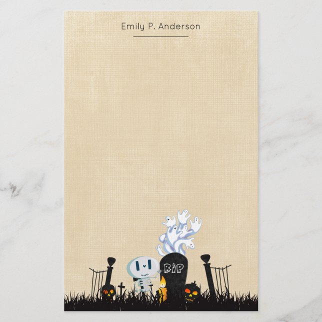 Papelaria Halloween Graveyard Spooky Esqueleto Bonito e Fant (Frente)