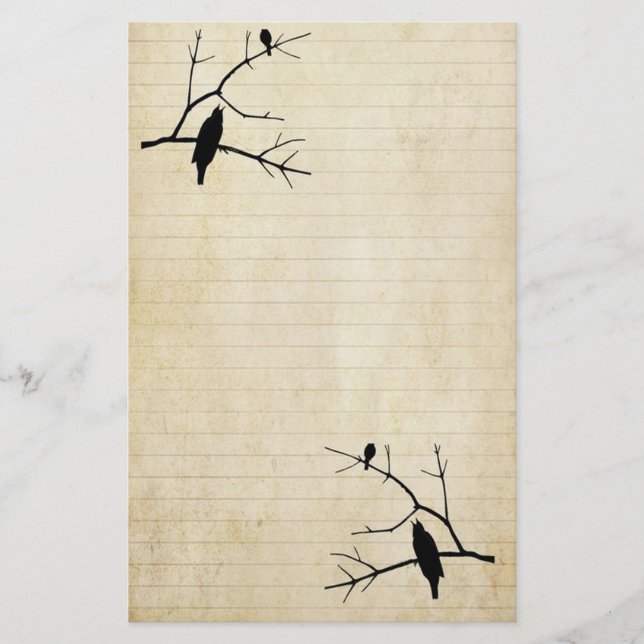 Papelaria Halloween Raven e Owl Old Paper Papel de carta (Frente)