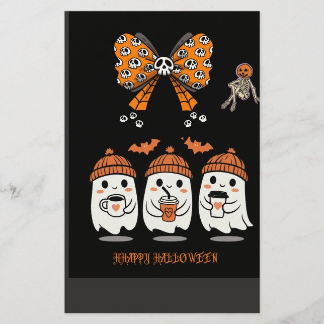 Papelaria Happy Halloween – fantômes café mignons (Frente)
