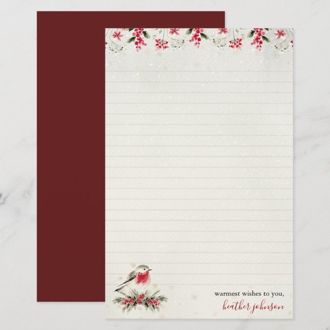 Papelaria Hearthlight Notas Robin de Inverno Personalizado (Frente/Verso)