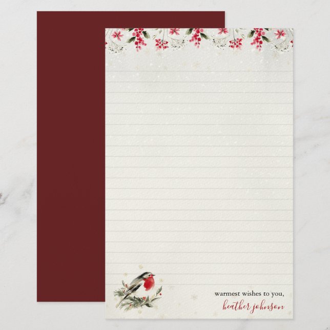 Papelaria Hearthlight Notas Robin do Inverno Personalizado (Frente/Verso)