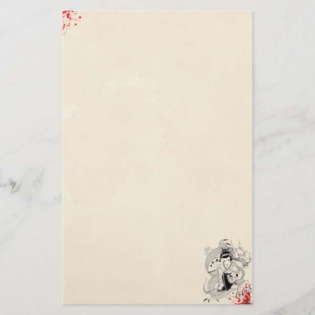 Papelaria hemorragia geisha com um dragão velho tatuado (Frente)