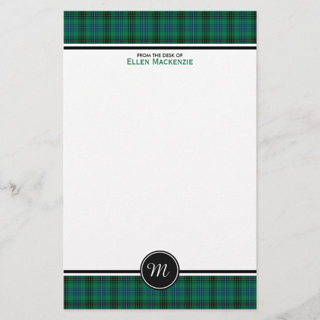 Papelaria Henderson Clan Tartan Green e Blue Monograma (Frente)