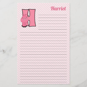Papelaria Hipopótamo Cor-de-rosa - Letra Minúscula H Vincula
