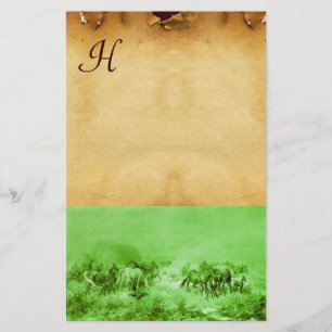 Papelaria HORSES GRAZANDO PARCHMENT MONOGRAMA Verde Castanho