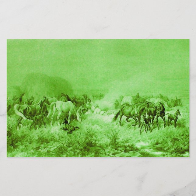 Papelaria HORSES GRAZANDO Verde-claro-antigo (Frente)