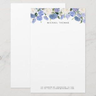 Papelaria Hydrangeas Azuis e Rosas Brancas Floral