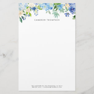 Papelaria Hydrangeas Azuis e Rosas Brancas Floral