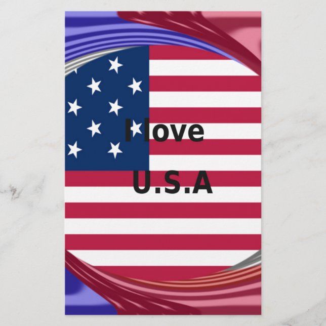 Papelaria I Love U.S.A Swirl: Patriotic Heart Art Impressão (Frente)
