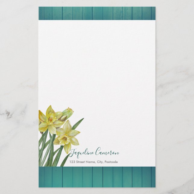 Papelaria Ilustração Botânica de Daffodils de Aquarelas (Frente)