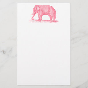 Papelaria Ilustração de Elefantes Rosa Vintage 1800s