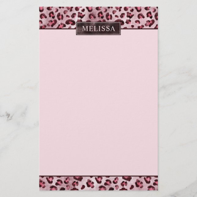 Papelaria Impressão de Animal Leopardo Rosa Com Folha Falsa  (Frente)